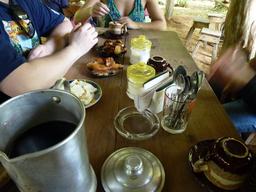 Guests at the farm are treated to coffee, local cheese, fried plantains and homemade Yucca Bread (a specialty only found on the farm) on March 22, 2013.