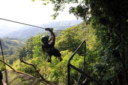 A visitor leaves one of the 24 platforms between cables on April 17, 2013.