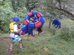 hiking to the blue river to start tubbing rincon de la vieja