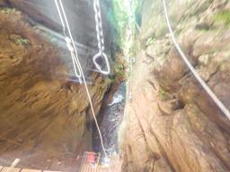looking down at the rappeling area white river canyon zip line rincon de la vieja