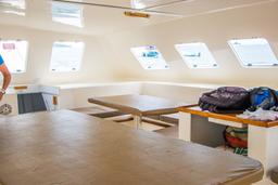 protected dining area of marlin del ray catamaran