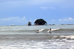 A surf lesson at Dominicalito Beach on August 17, 2013. Dominicalito is a good beach for intermediate surfers looking for smaller sets than those in Dominical.