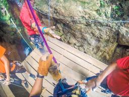 getting geared up for rappeling at the white river canyon zip line rincon de la vieja