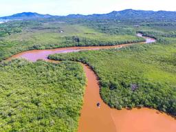 aerial view tamarindo estauary canals and mountains