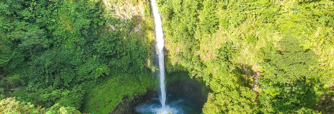 fortuna waterfall front aerial view with pond_0018
