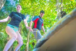 couple on surf lesson on land pollo surf school matapalo