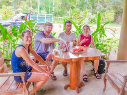 people enjoying fresh fruit after corcovado canopy tour