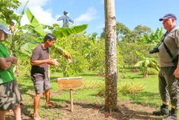 guide explaining about ceiba trees finca kobo chocolate tour 2