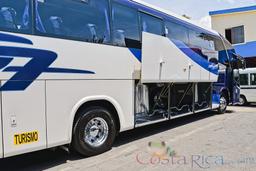 50 passenger coach lateral view with luggage compartment open